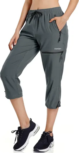 Ksmien Women's Lightweight Hiking Capri Pants Quick Dry Workout Cargo Capris Water Resistant UPF 50  Zipped Pockets Ksmien Women's Lightweight Hiking Capri Pants Quick Dry Workout Cargo Capris Water Resistant UPF 50  Zipped Pockets