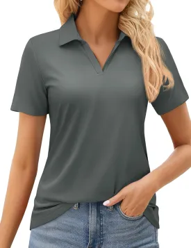 MAGCOMSEN Women's Golf Shirts Short Sleeve Polo Collared Tennis Shirt V Neck Quick Dry Sun Protection UPF 50 