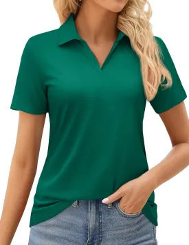 MAGCOMSEN Women's Golf Shirts Short Sleeve Polo Collared Tennis Shirt V Neck Quick Dry Sun Protection UPF 50 