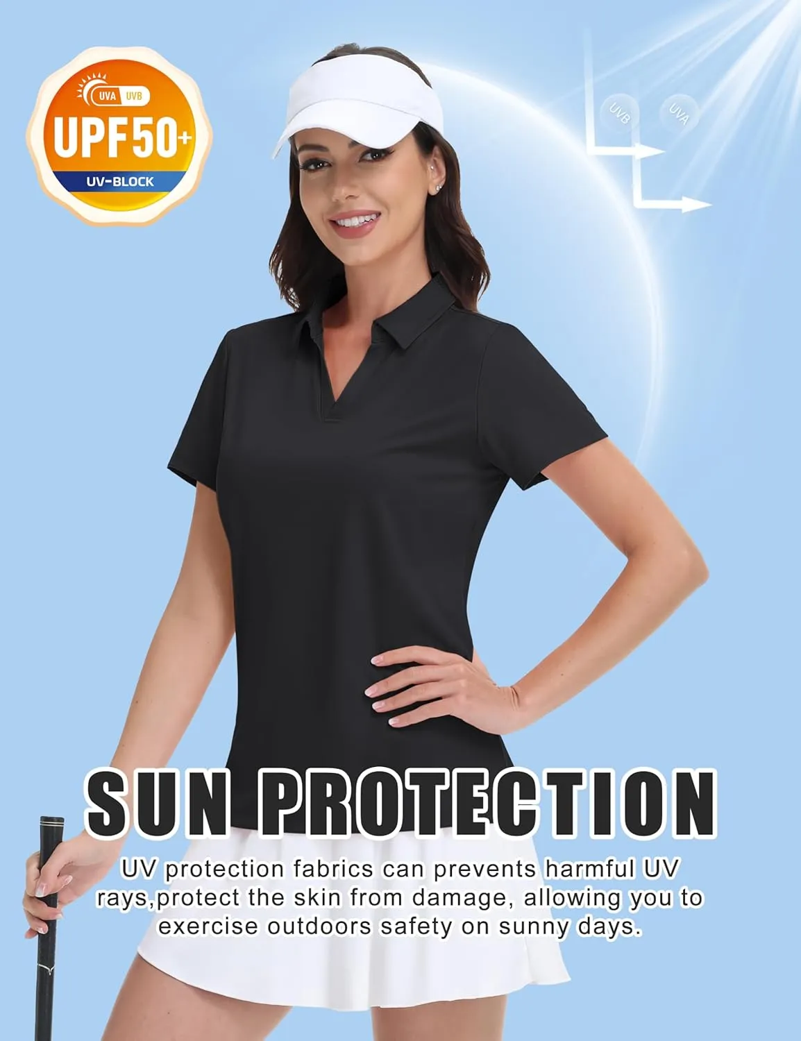 MAGCOMSEN Women's Golf Shirts Short Sleeve Polo Collared Tennis Shirt V Neck Quick Dry Sun Protection UPF 50 