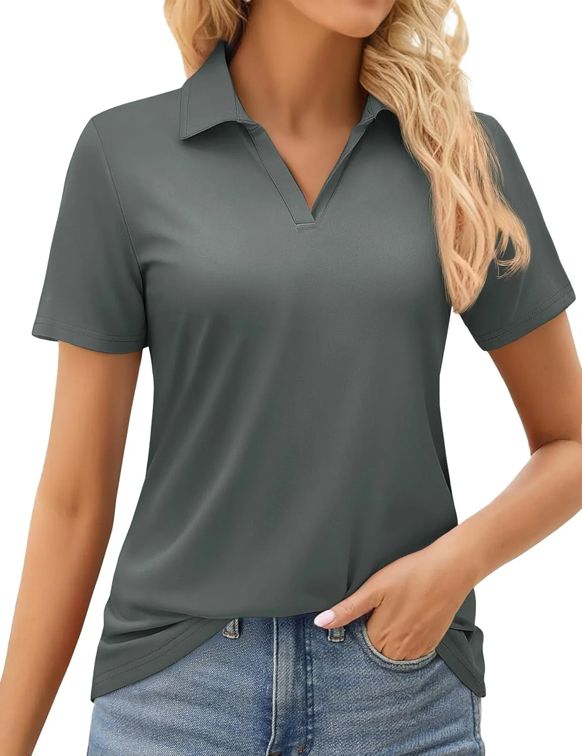 MAGCOMSEN Women's Golf Shirts Short Sleeve Polo Collared Tennis Shirt V Neck Quick Dry Sun Protection UPF 50 