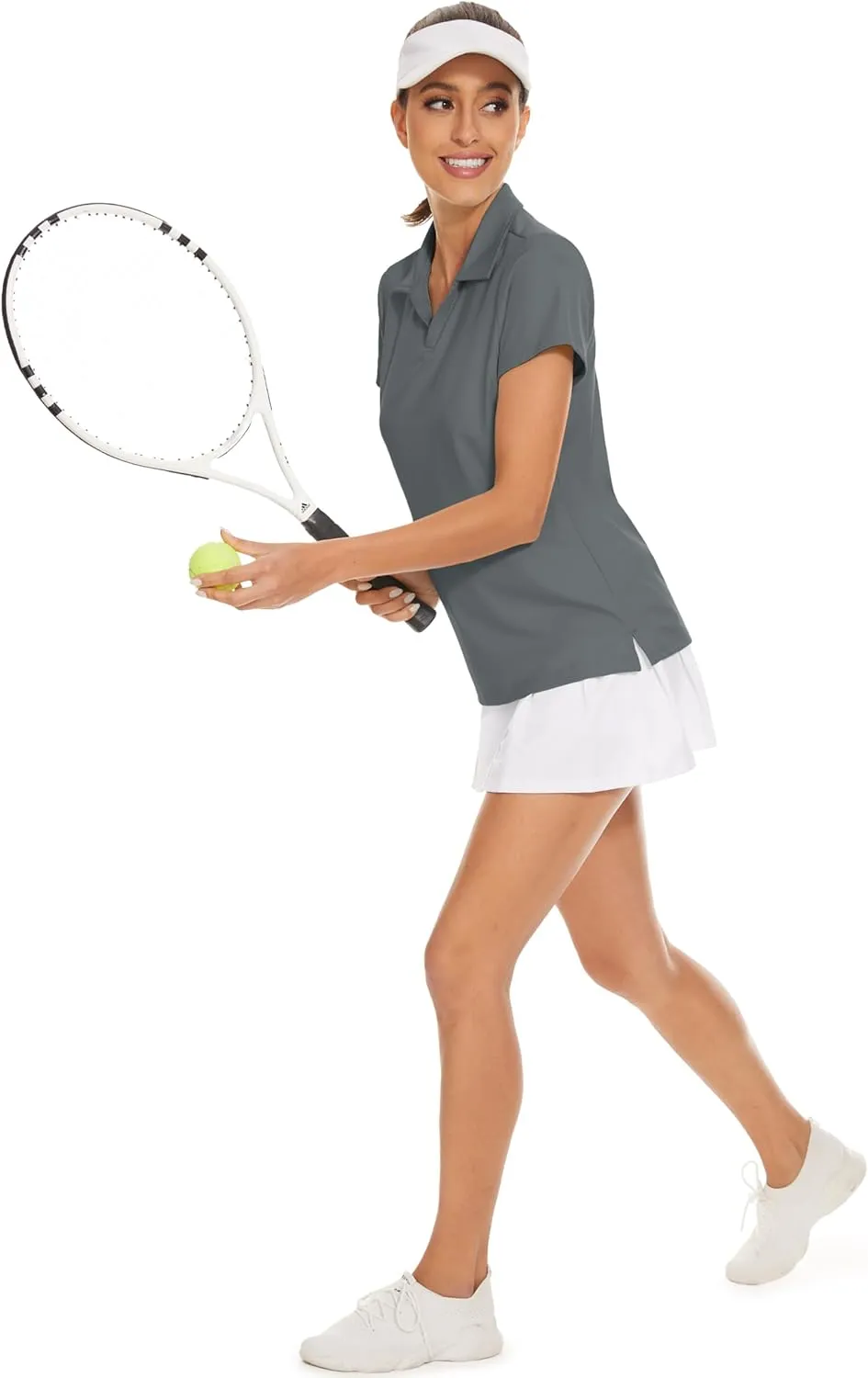 MAGCOMSEN Women's Golf Shirts Short Sleeve Polo Collared Tennis Shirt V Neck Quick Dry Sun Protection UPF 50 