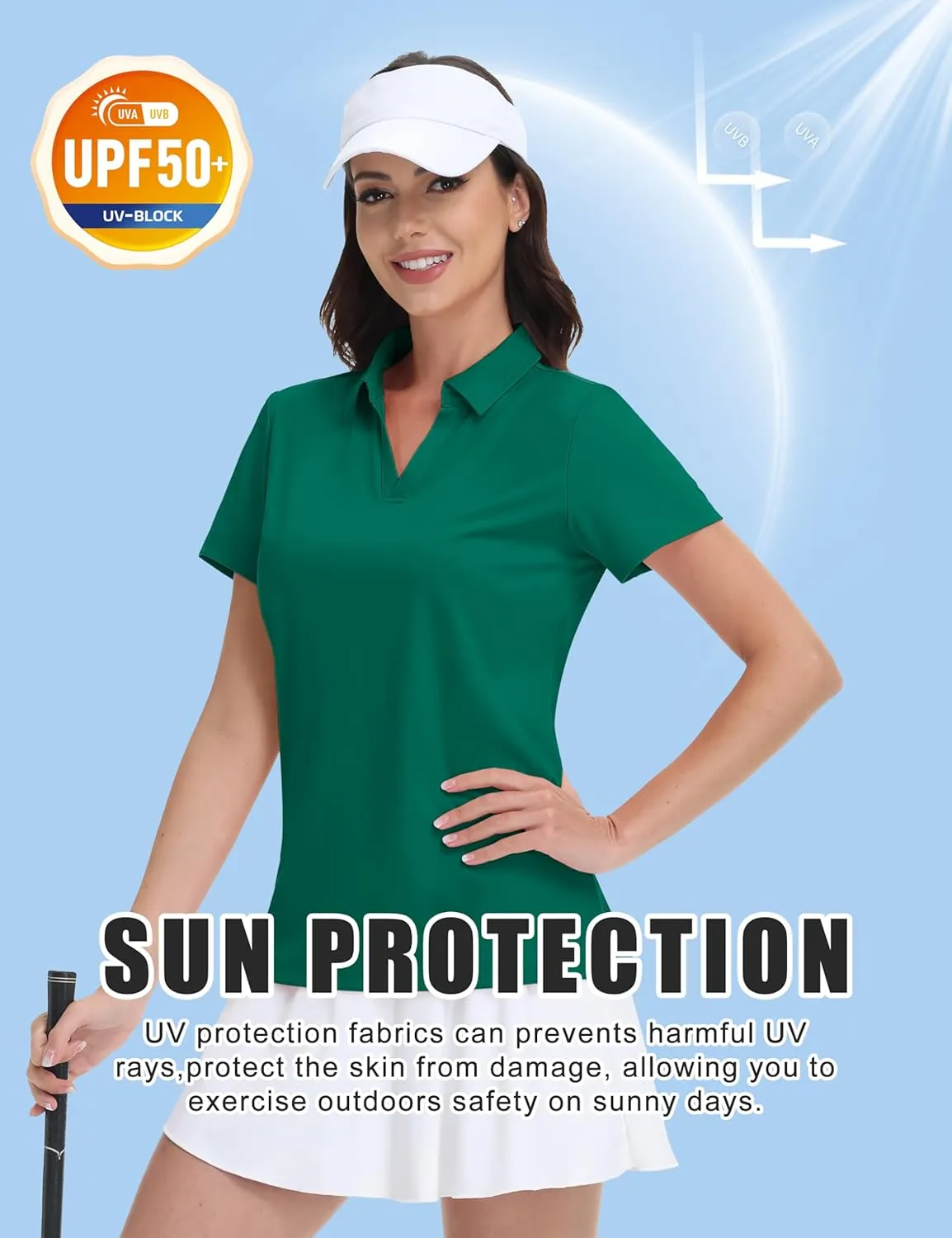 MAGCOMSEN Women's Golf Shirts Short Sleeve Polo Collared Tennis Shirt V Neck Quick Dry Sun Protection UPF 50 