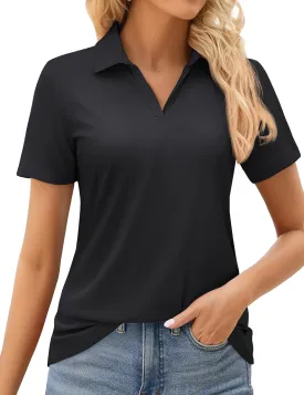MAGCOMSEN Women's Golf Shirts Short Sleeve Polo Collared Tennis Shirt V Neck Quick Dry Sun Protection UPF 50 