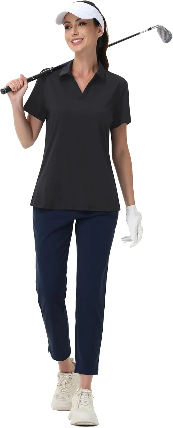 MAGCOMSEN Women's Golf Shirts Short Sleeve Polo Collared Tennis Shirt V Neck Quick Dry Sun Protection UPF 50 