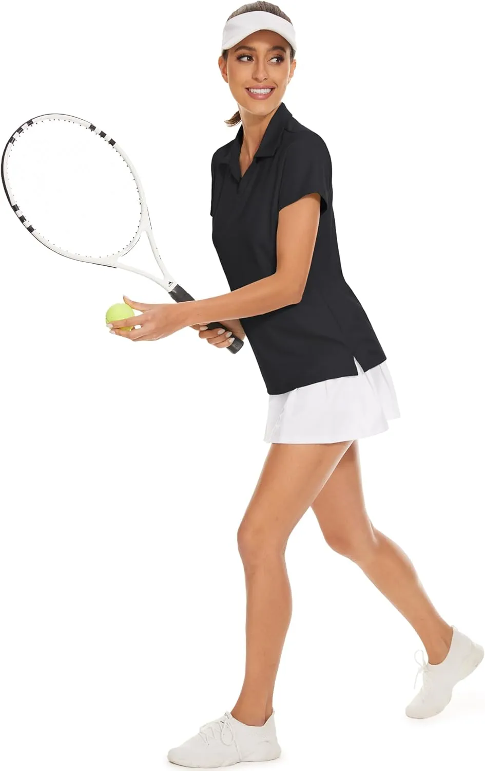 MAGCOMSEN Women's Golf Shirts Short Sleeve Polo Collared Tennis Shirt V Neck Quick Dry Sun Protection UPF 50 