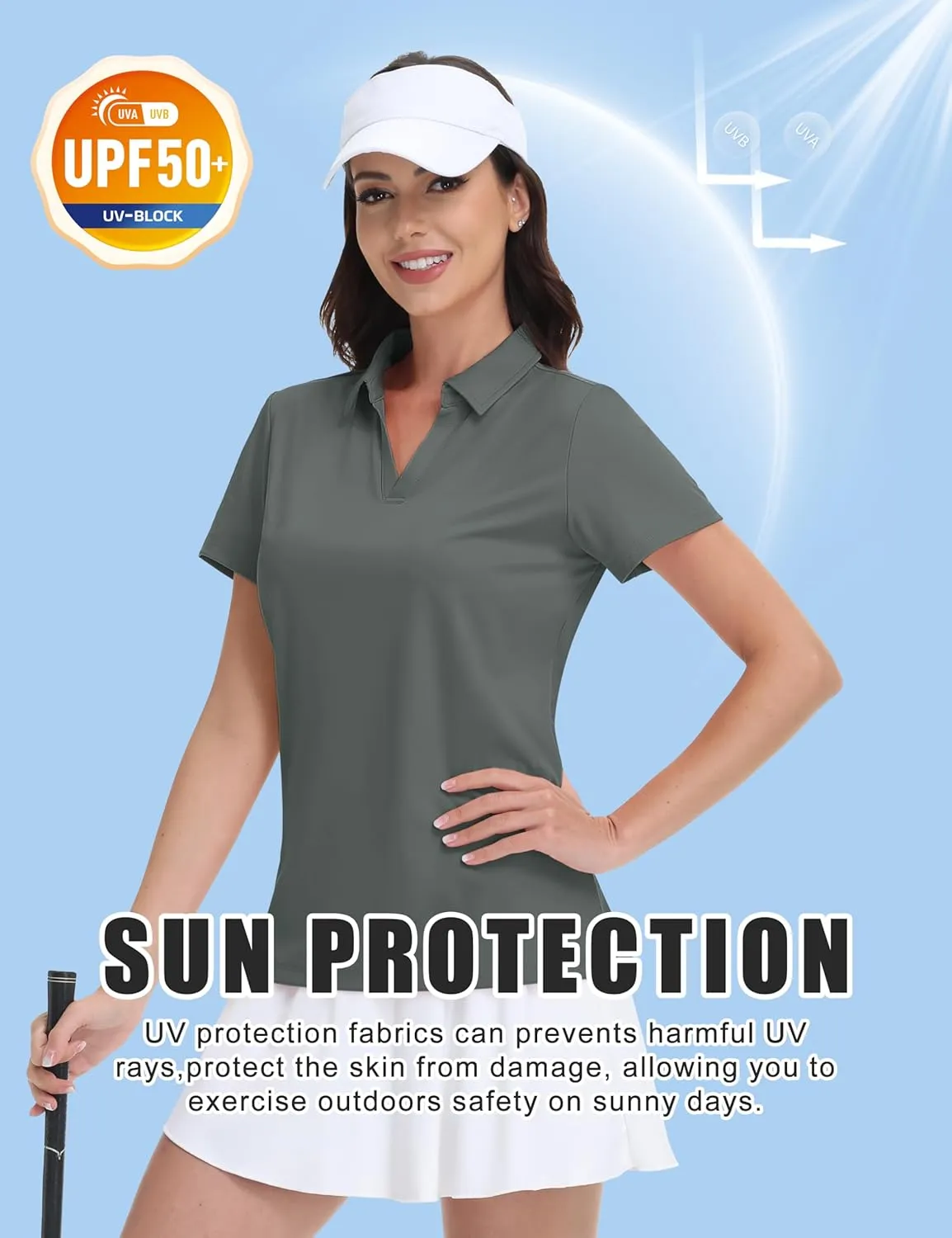 MAGCOMSEN Women's Golf Shirts Short Sleeve Polo Collared Tennis Shirt V Neck Quick Dry Sun Protection UPF 50 