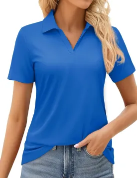 MAGCOMSEN Women's Golf Shirts Short Sleeve Polo Collared Tennis Shirt V Neck Quick Dry Sun Protection UPF 50 