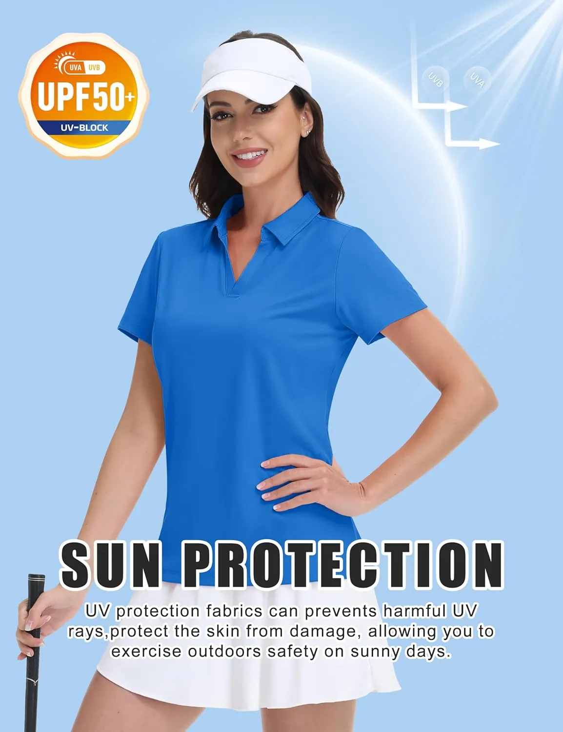 MAGCOMSEN Women's Golf Shirts Short Sleeve Polo Collared Tennis Shirt V Neck Quick Dry Sun Protection UPF 50 