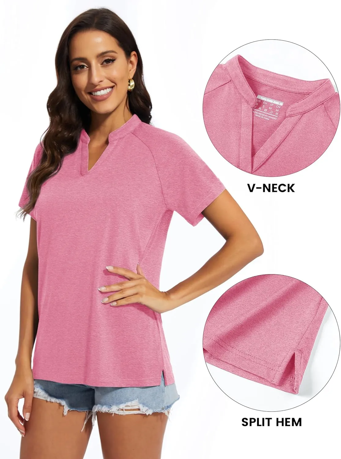 MAGCOMSEN Women's Polo Shirts V Neck UPF 50  Short Sleeve T Shirts Collarless Sun Protection Quick Dry Golf Tennis Tops