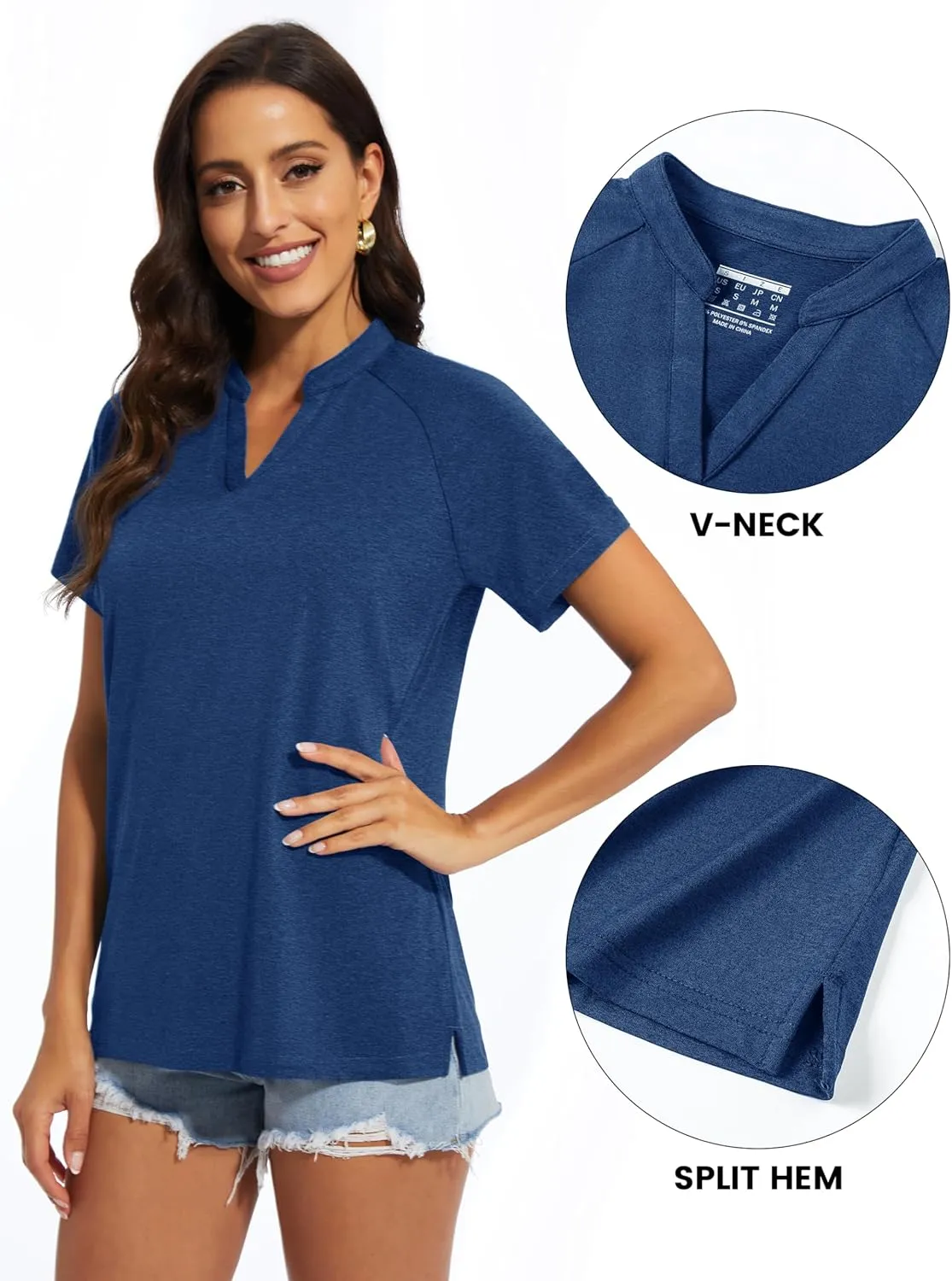 MAGCOMSEN Women's Polo Shirts V Neck UPF 50  Short Sleeve T Shirts Collarless Sun Protection Quick Dry Golf Tennis Tops
