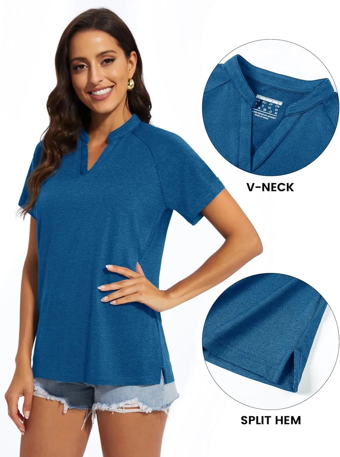 MAGCOMSEN Women's Polo Shirts V Neck UPF 50  Short Sleeve T Shirts Collarless Sun Protection Quick Dry Golf Tennis Tops