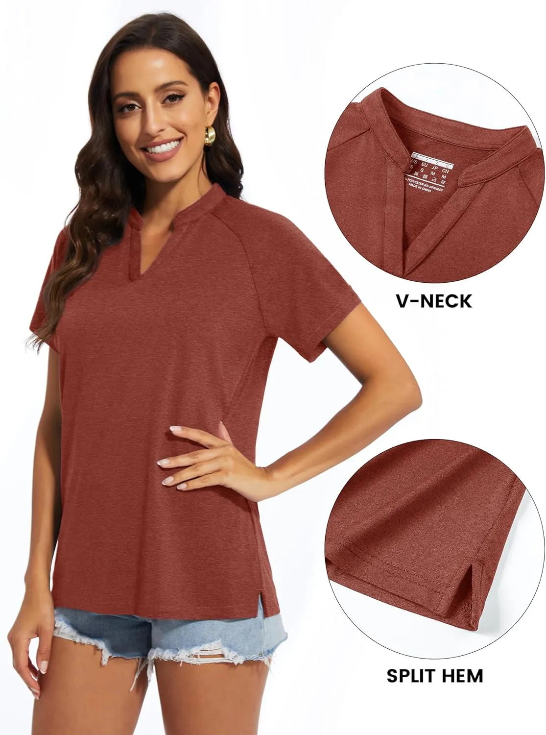MAGCOMSEN Women's Polo Shirts V Neck UPF 50  Short Sleeve T Shirts Collarless Sun Protection Quick Dry Golf Tennis Tops