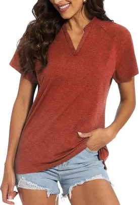MAGCOMSEN Women's Polo Shirts V Neck UPF 50  Short Sleeve T Shirts Collarless Sun Protection Quick Dry Golf Tennis Tops