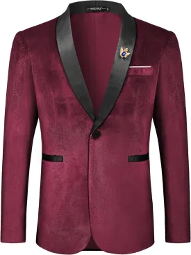 MAGE MALE Men's Velvet Slim Fit Suit Blazer Jacket Shawl Lapel One Button Dinner Prom Wedding Tuxedo