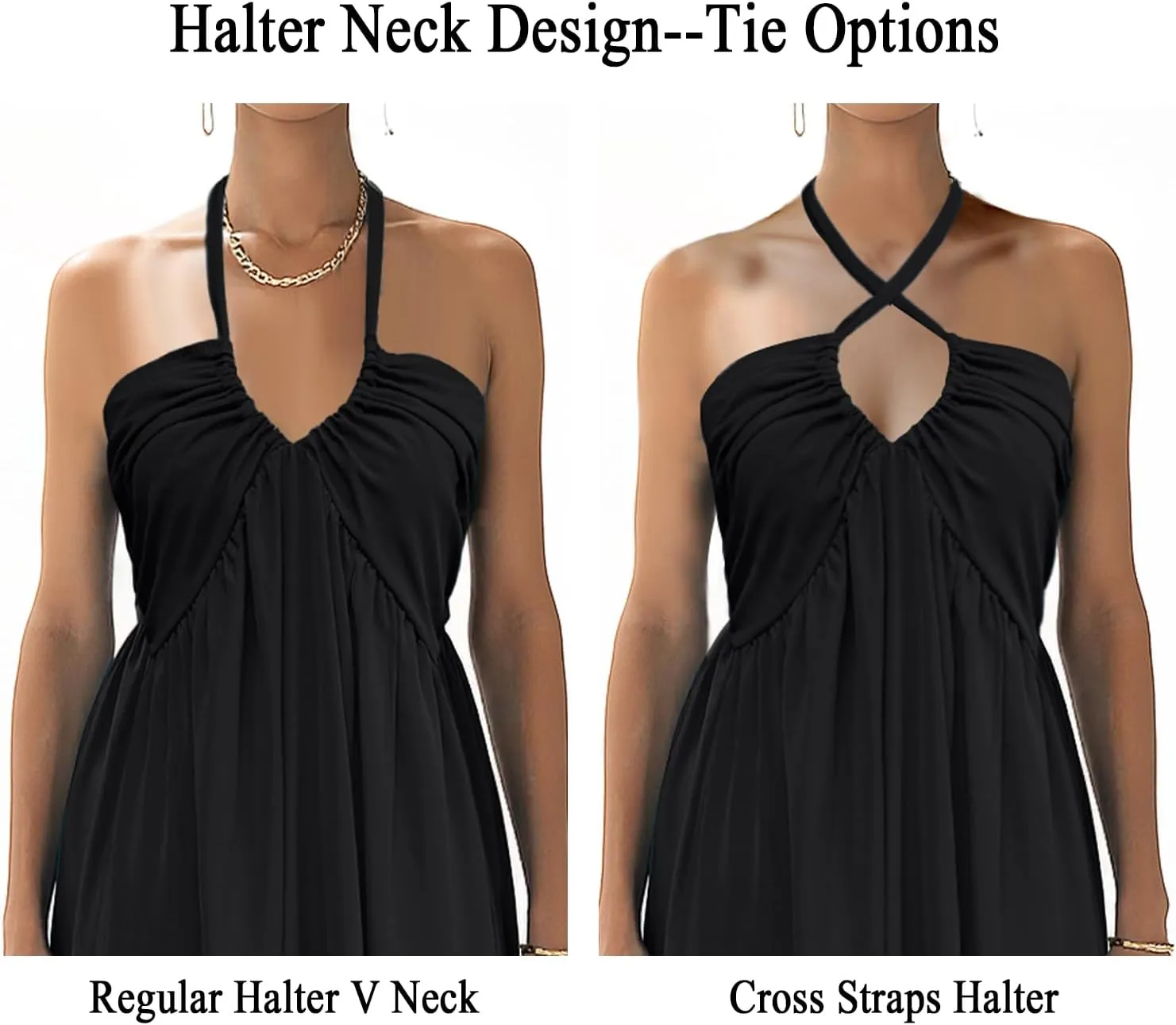 Maxi Chiffon Dresses for Women 2025 Sexy Halter V Neck Backless Smocked High Waisted A Line Beach Vacation Sundress