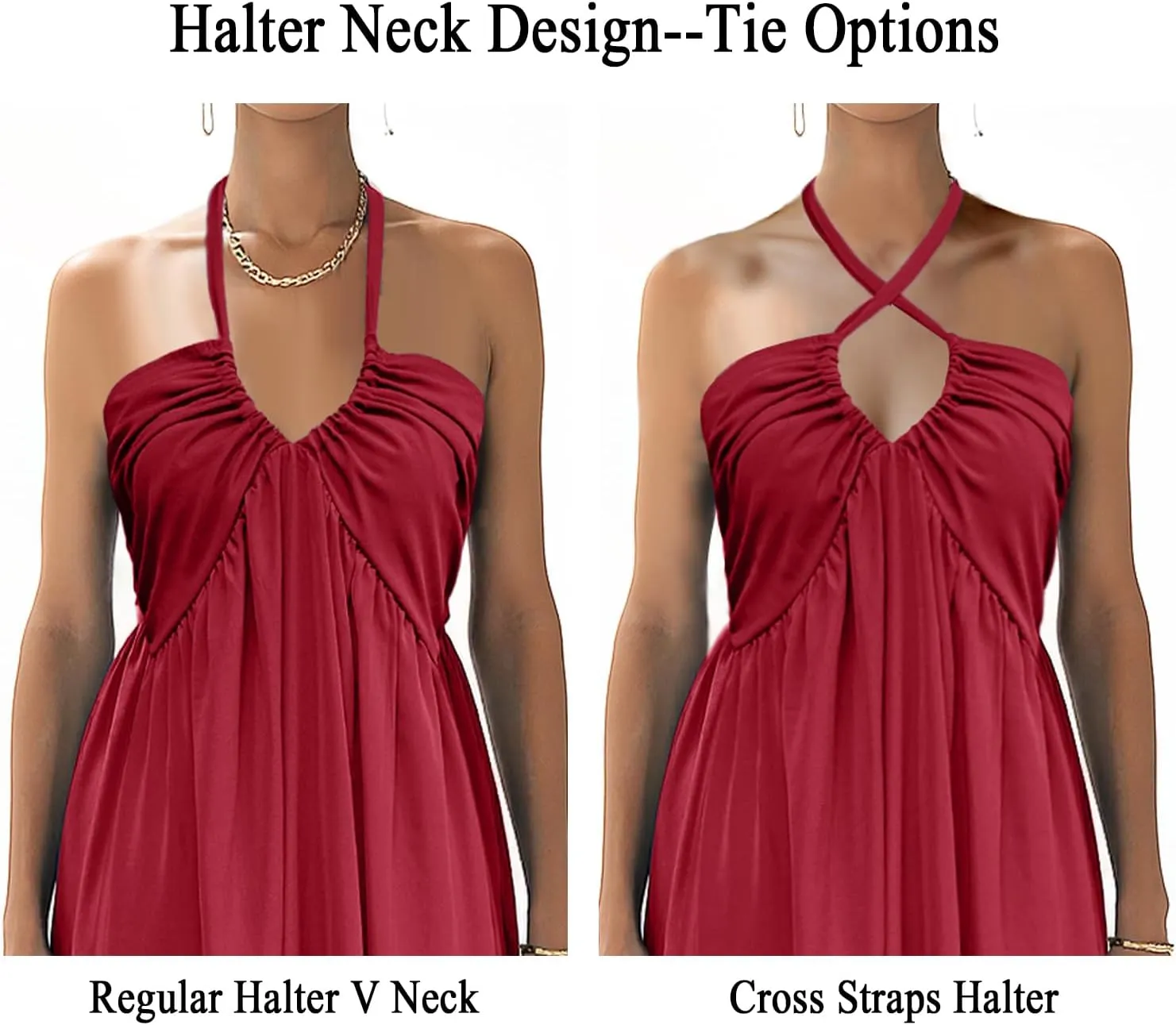 Maxi Chiffon Dresses for Women 2025 Sexy Halter V Neck Backless Smocked High Waisted A Line Beach Vacation Sundress