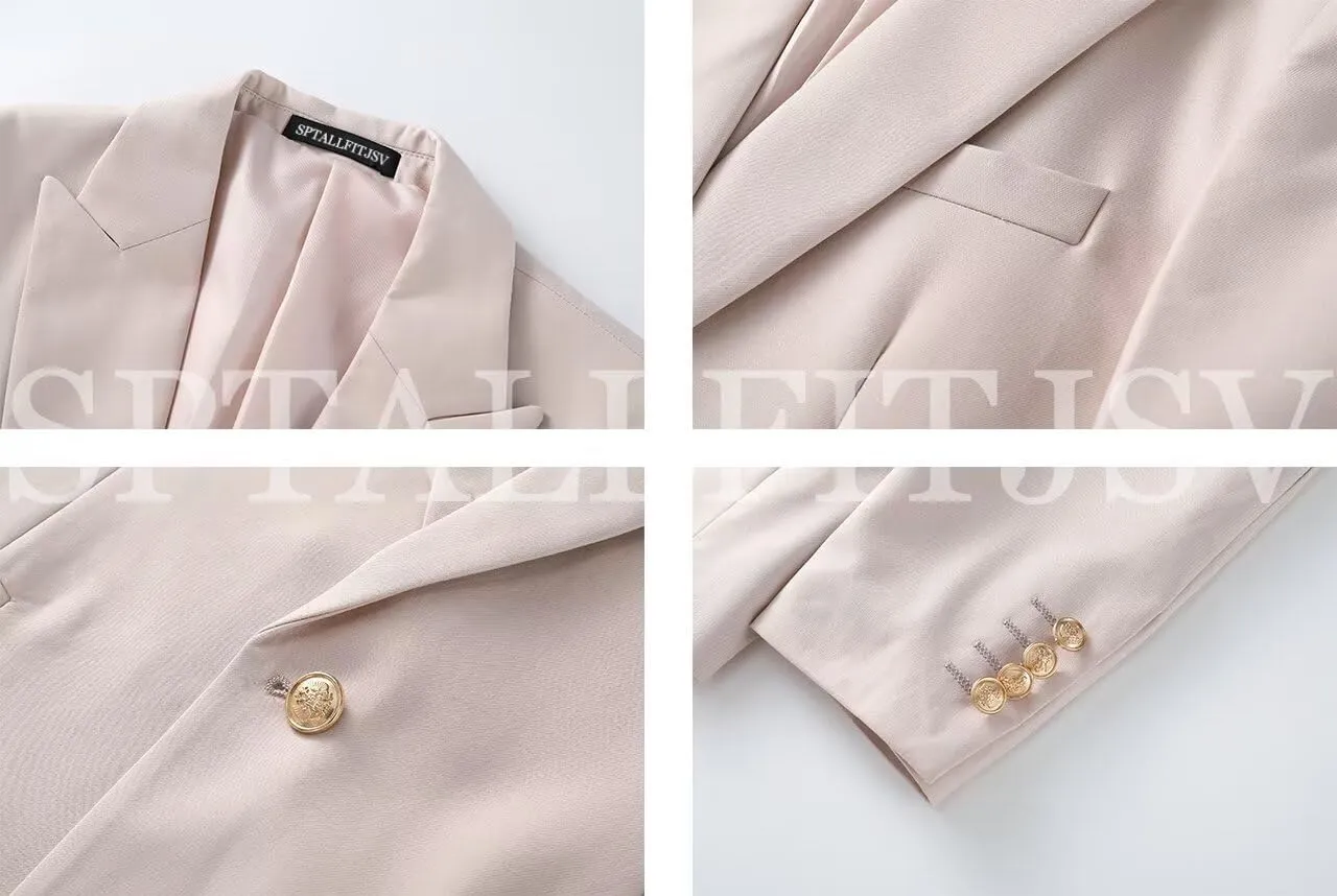 Men 3 Pieces Suits Slim Fit Wedding Prom Solid Blazer Double Breasted Vest and Pants Gold Button Tuxedo Set