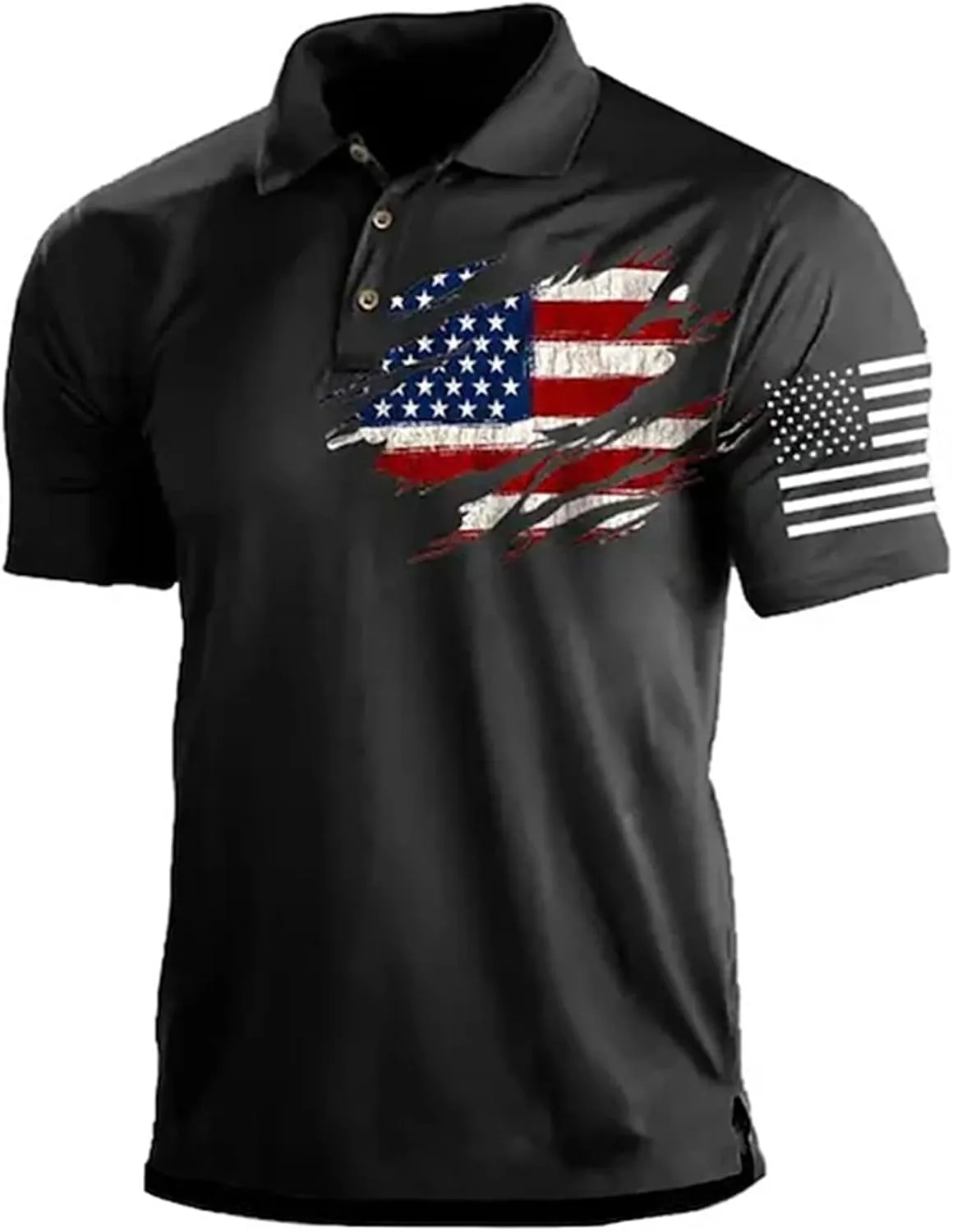 Men American Flag Golf Shirts 4th of July Short Sleeve Performance Moisture Wicking Quick Dry USA Patriotic Polo Shirt