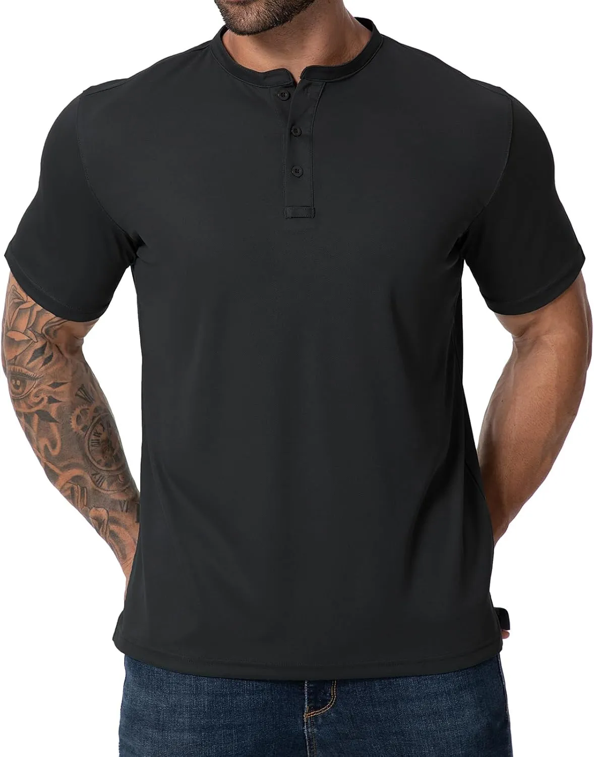 Men Henley Shirts Long Sleeve Polo Shirt Basic Tee Casual T-Shirt Button Collared Lightweight Quick Dry Top