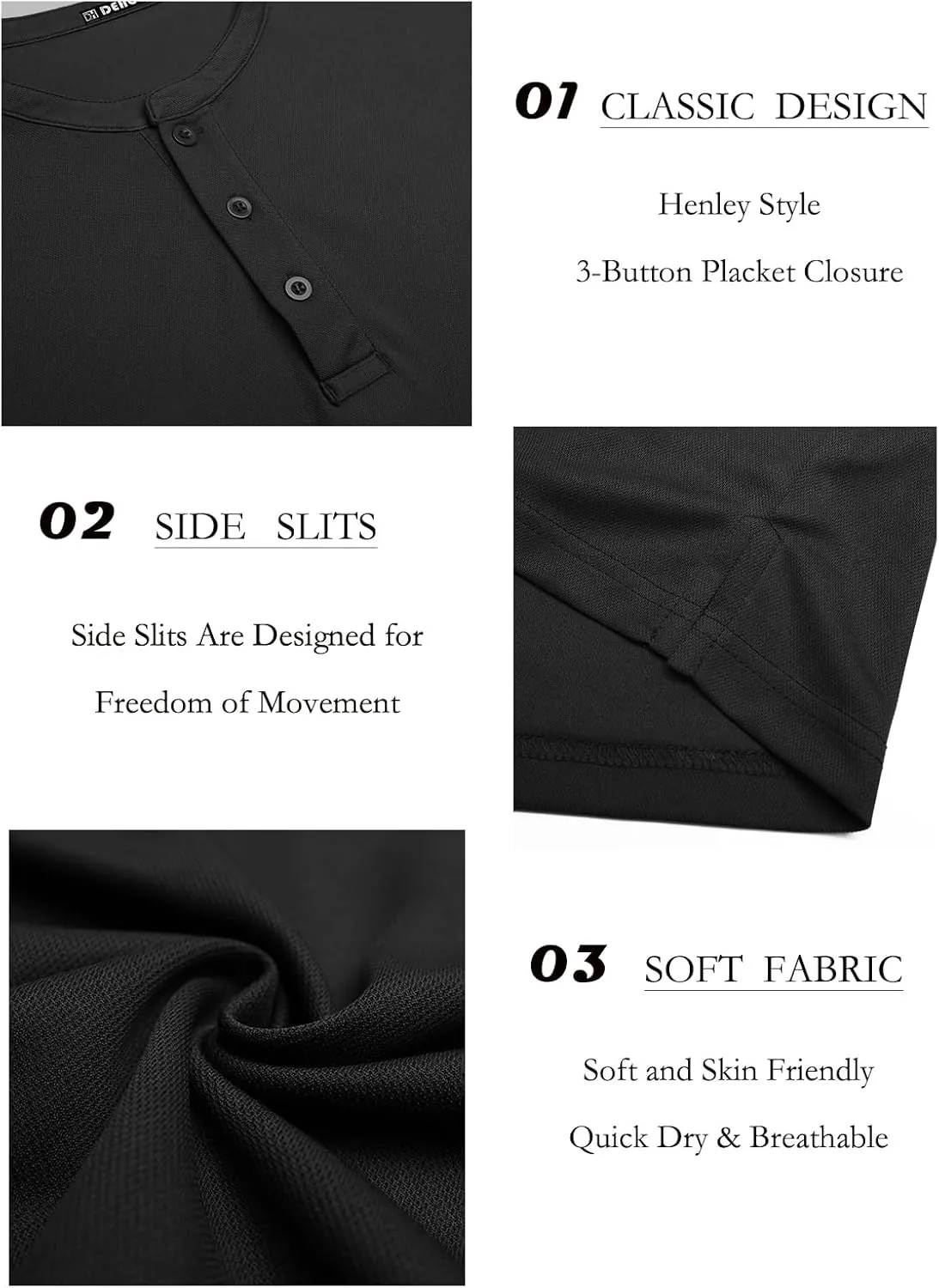 Men Henley Shirts Long Sleeve Polo Shirt Basic Tee Casual T-Shirt Button Collared Lightweight Quick Dry Top