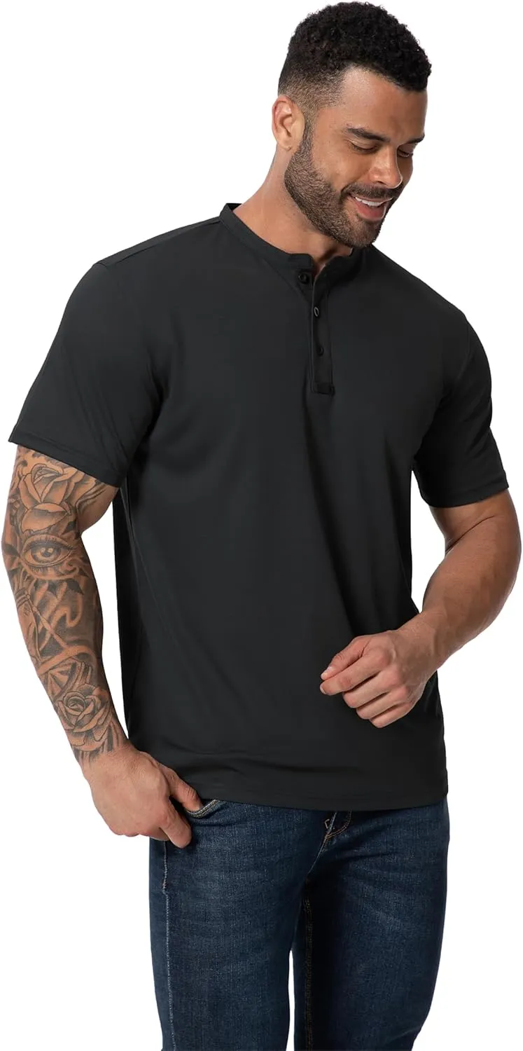 Men Henley Shirts Long Sleeve Polo Shirt Basic Tee Casual T-Shirt Button Collared Lightweight Quick Dry Top
