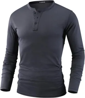 Men Henley Shirts Long Sleeve Polo Shirt Basic Tee Casual T-Shirt Button Collared Lightweight Quick Dry Top