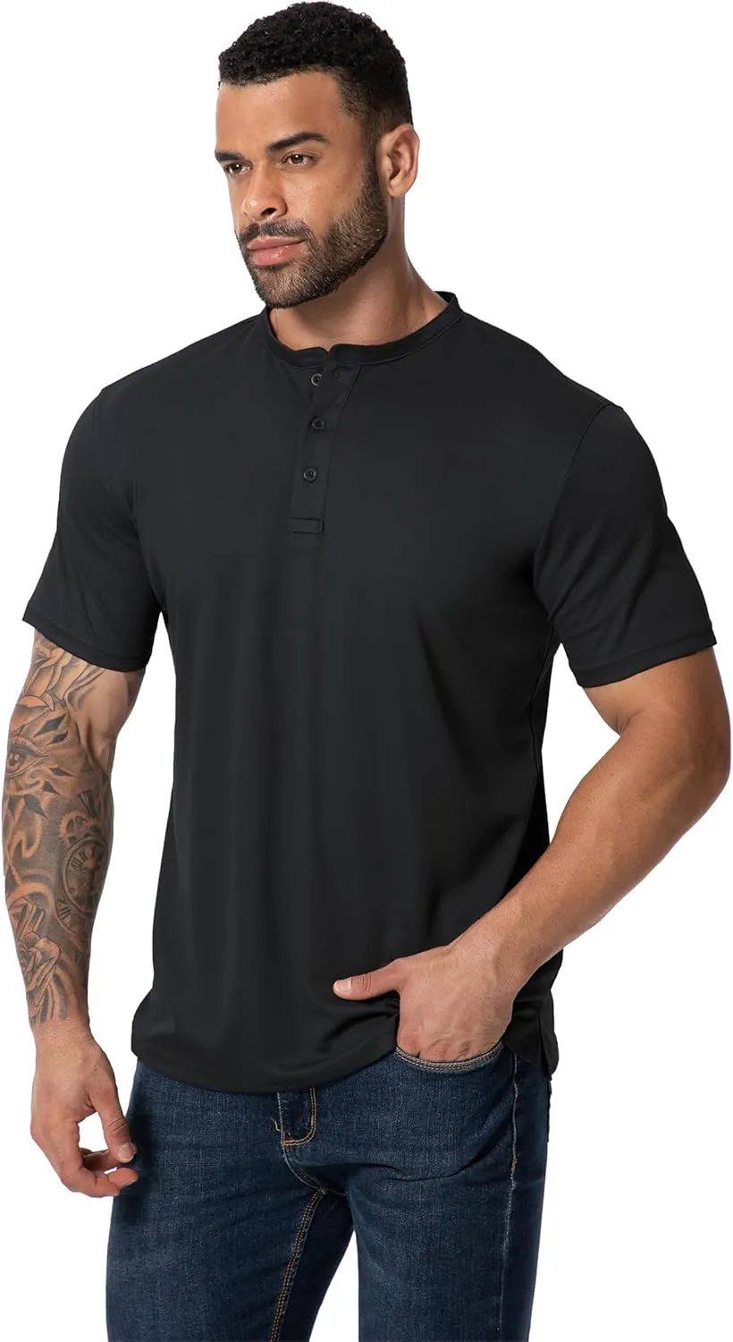 Men Henley Shirts Long Sleeve Polo Shirt Basic Tee Casual T-Shirt Button Collared Lightweight Quick Dry Top