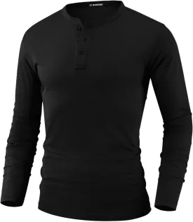 Men Henley Shirts Long Sleeve Polo Shirt Basic Tee Casual T-Shirt Button Collared Lightweight Quick Dry Top