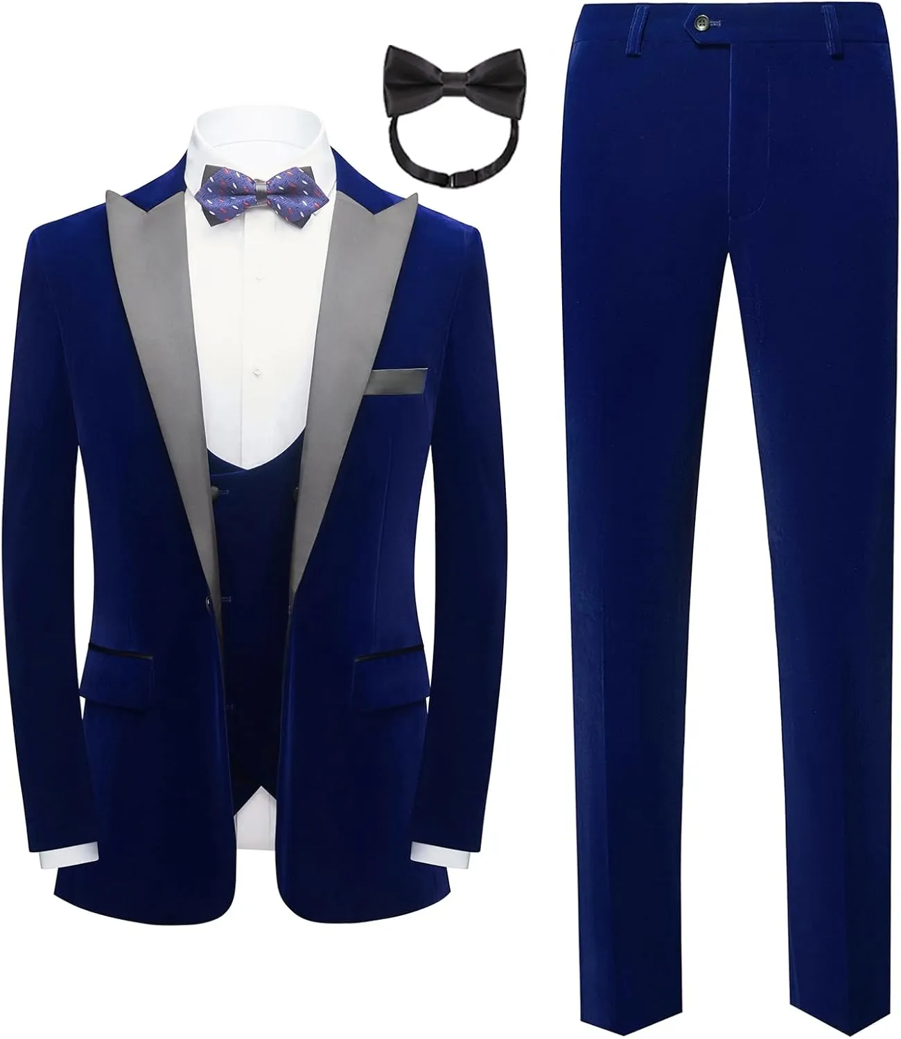 Men Suit 3 Pieces Slim Fit Solid Color Peaked Lapel Tuxedo Jacket Blazer for Party Prom Wedding