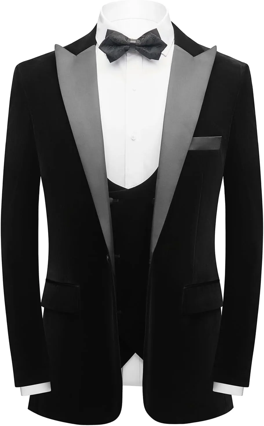 Men Suit 3 Pieces Slim Fit Solid Color Peaked Lapel Tuxedo Jacket Blazer for Party Prom Wedding