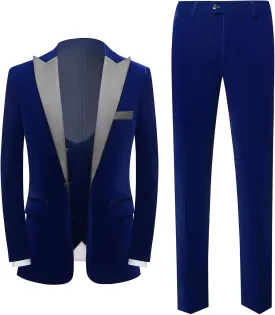 Men Suit 3 Pieces Slim Fit Solid Color Peaked Lapel Tuxedo Jacket Blazer for Party Prom Wedding