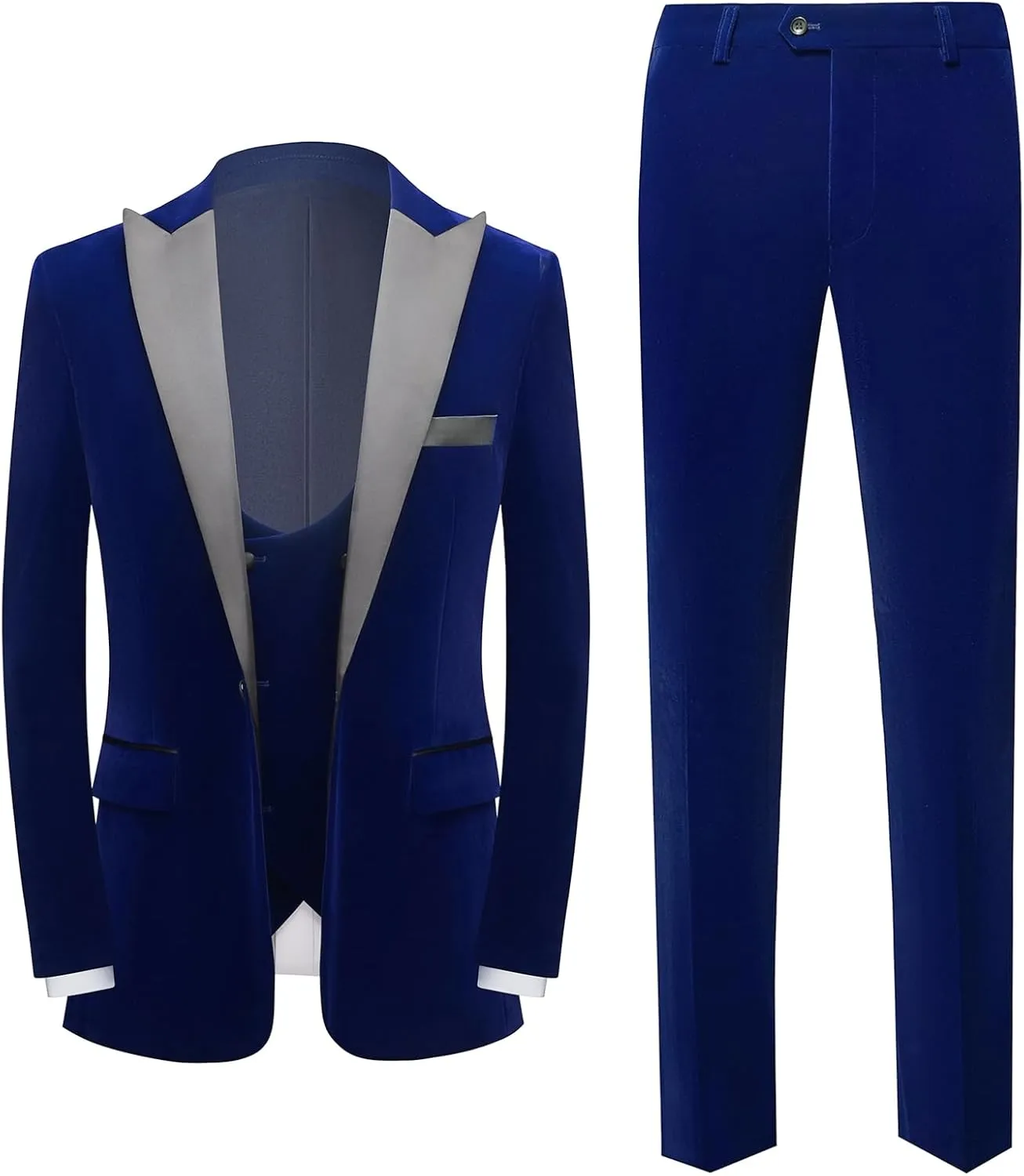Men Suit 3 Pieces Slim Fit Solid Color Peaked Lapel Tuxedo Jacket Blazer for Party Prom Wedding