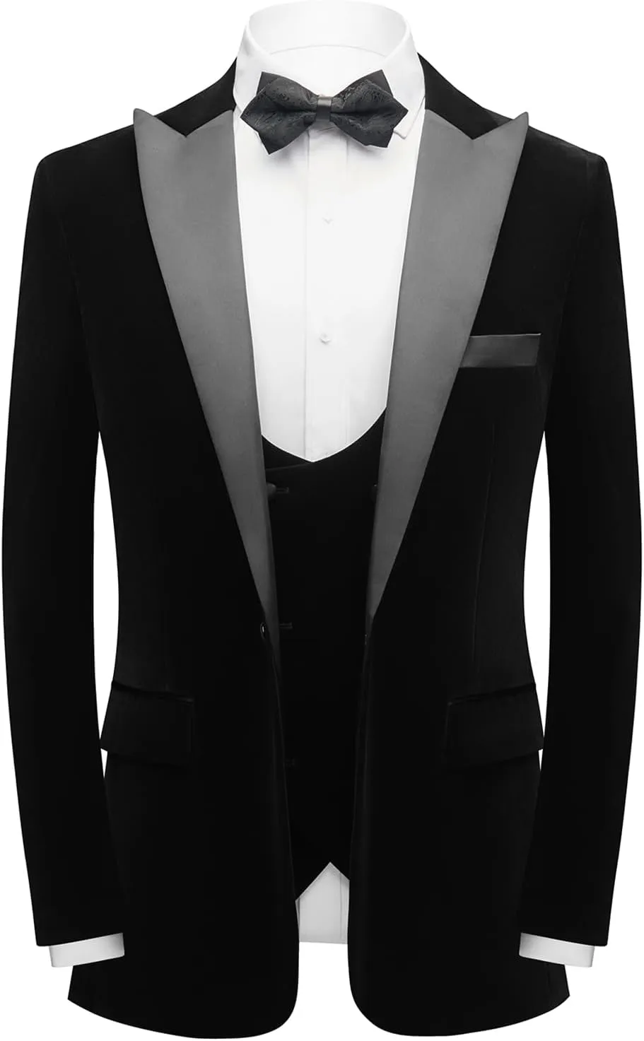 Men Suit 3 Pieces Slim Fit Solid Color Peaked Lapel Tuxedo Jacket Blazer for Party Prom Wedding