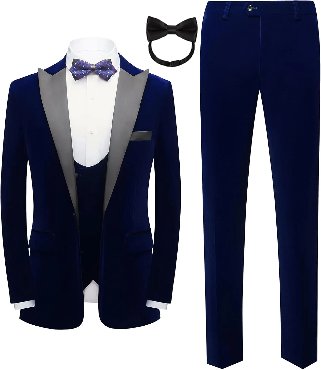Men Suit 3 Pieces Slim Fit Solid Color Peaked Lapel Tuxedo Jacket Blazer for Party Prom Wedding