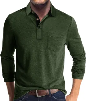 Men's 2025 Classic Fit Casual Short Sleeve Vintage Dual Tipped Collar Button Down Polo Shirt with Pocket