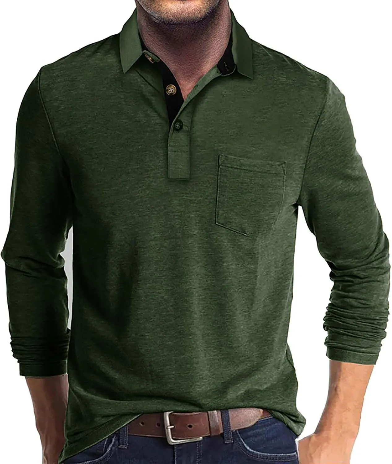 Men's 2025 Classic Fit Casual Short Sleeve Vintage Dual Tipped Collar Button Down Polo Shirt with Pocket