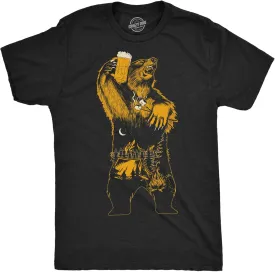 Mens Camping Party Bear T Shirt Funny Outdoor Drinking Partying Nature Lovers Tee for Guys