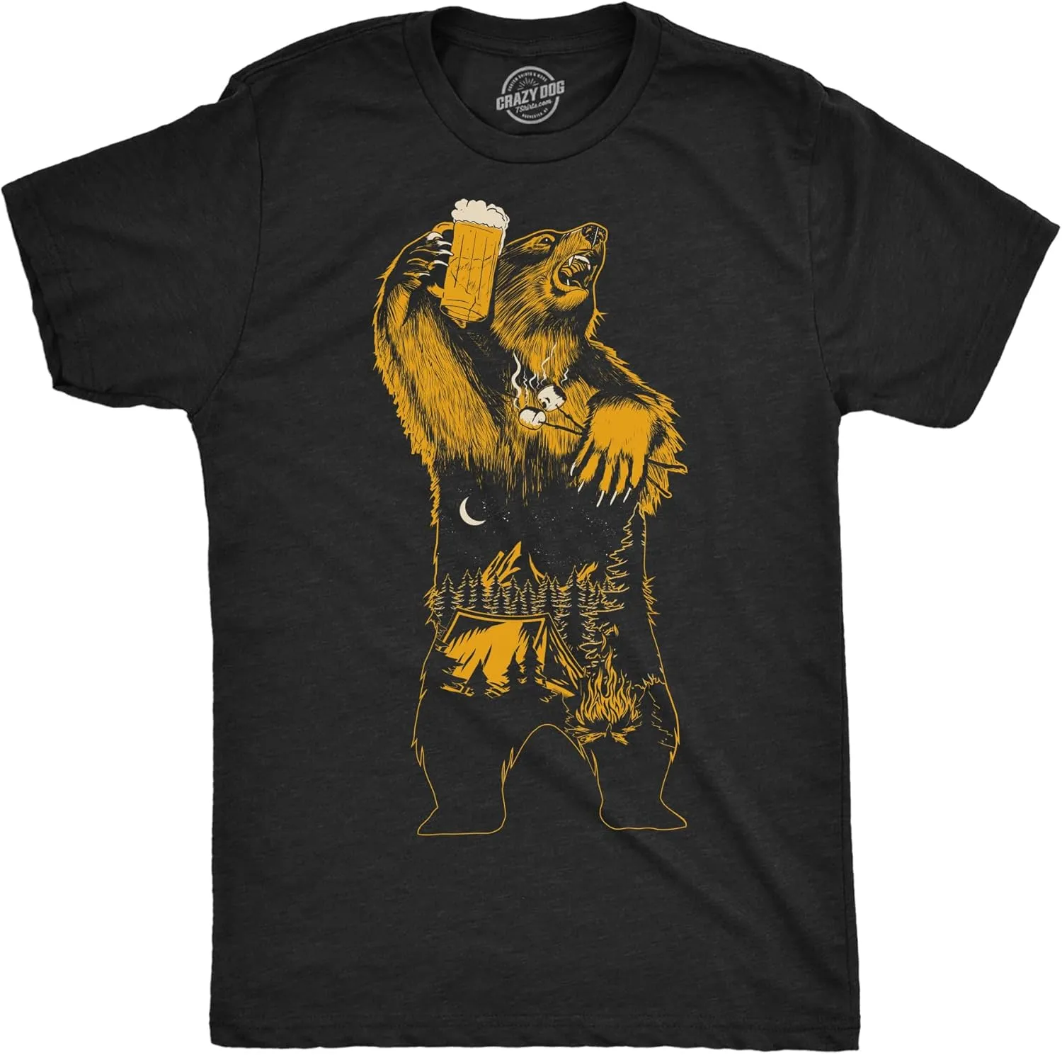 Mens Camping Party Bear T Shirt Funny Outdoor Drinking Partying Nature Lovers Tee for Guys