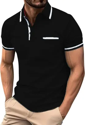 Men's Casual Polo Shirts 2025 Solid/Colo Short Sleeve Fashion Shirt Classic Striped Slim Fit Golf Tennis Tops