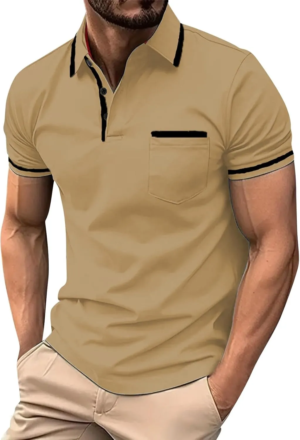 Men's Casual Polo Shirts 2025 Solid/Colo Short Sleeve Fashion Shirt Classic Striped Slim Fit Golf Tennis Tops