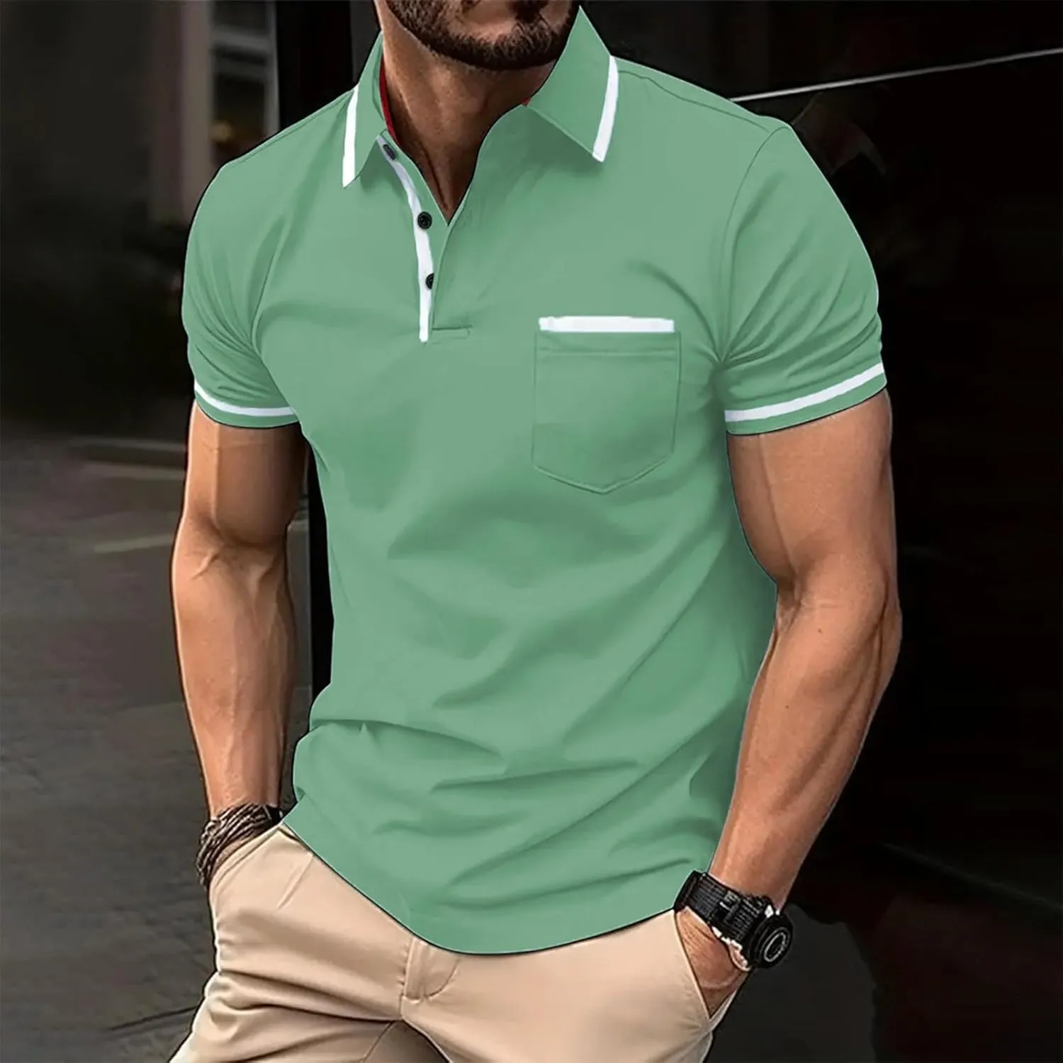 Men's Casual Polo Shirts 2025 Solid/Colo Short Sleeve Fashion Shirt Classic Striped Slim Fit Golf Tennis Tops