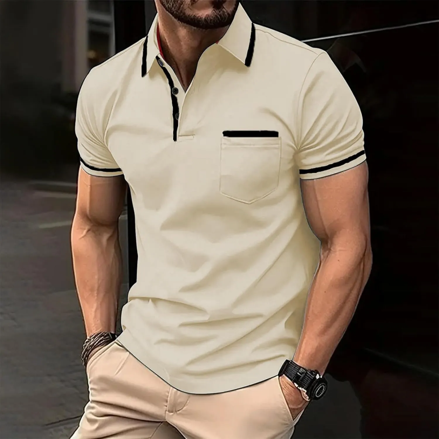 Men's Casual Polo Shirts 2025 Solid/Colo Short Sleeve Fashion Shirt Classic Striped Slim Fit Golf Tennis Tops