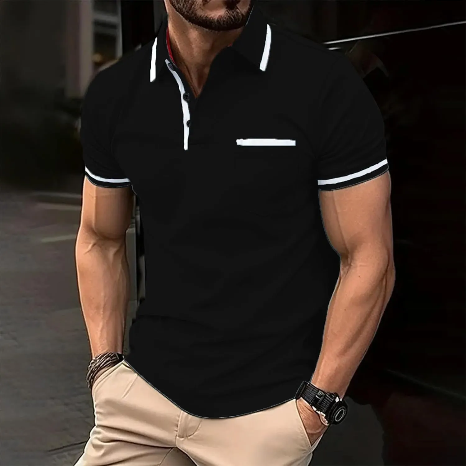 Men's Casual Polo Shirts 2025 Solid/Colo Short Sleeve Fashion Shirt Classic Striped Slim Fit Golf Tennis Tops