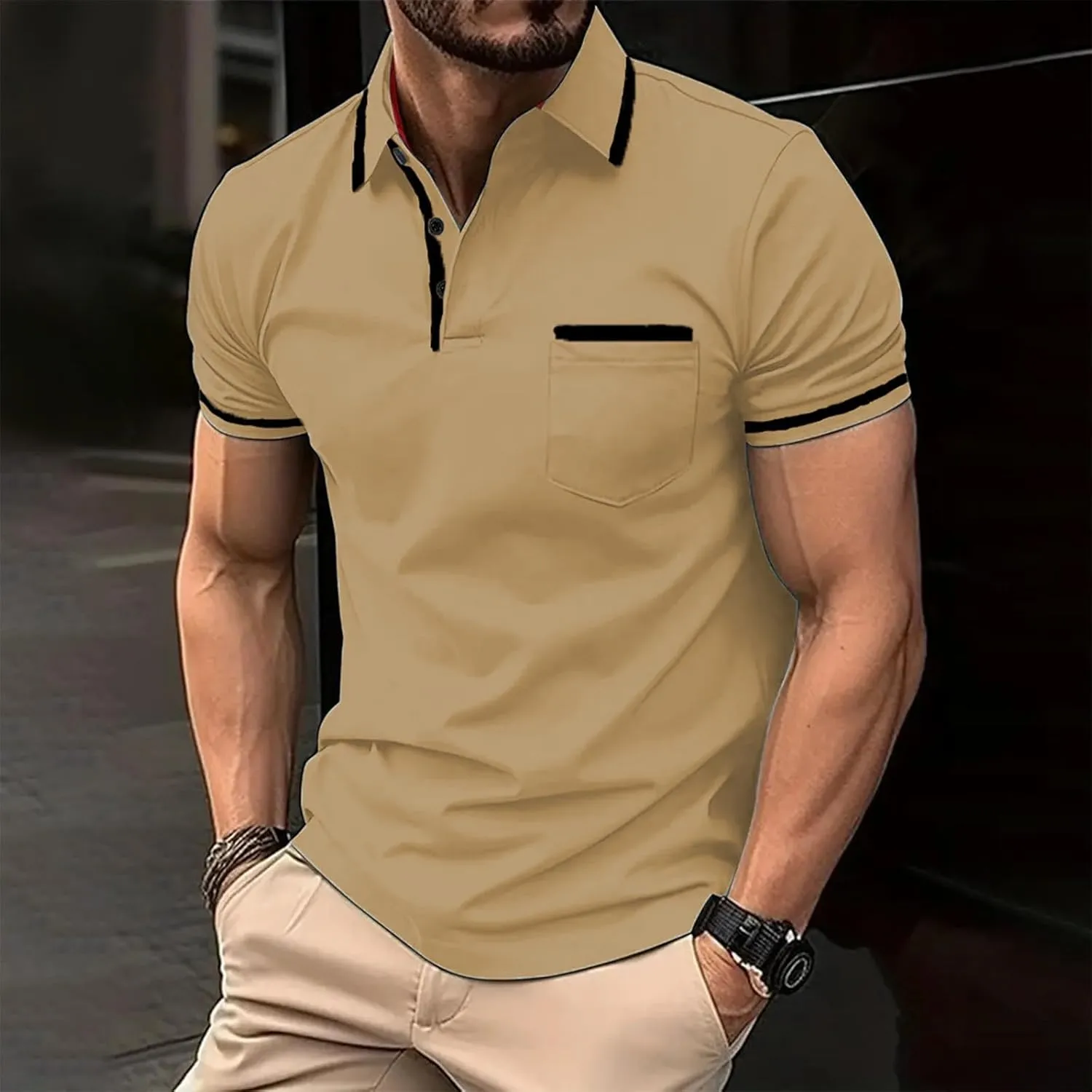 Men's Casual Polo Shirts 2025 Solid/Colo Short Sleeve Fashion Shirt Classic Striped Slim Fit Golf Tennis Tops