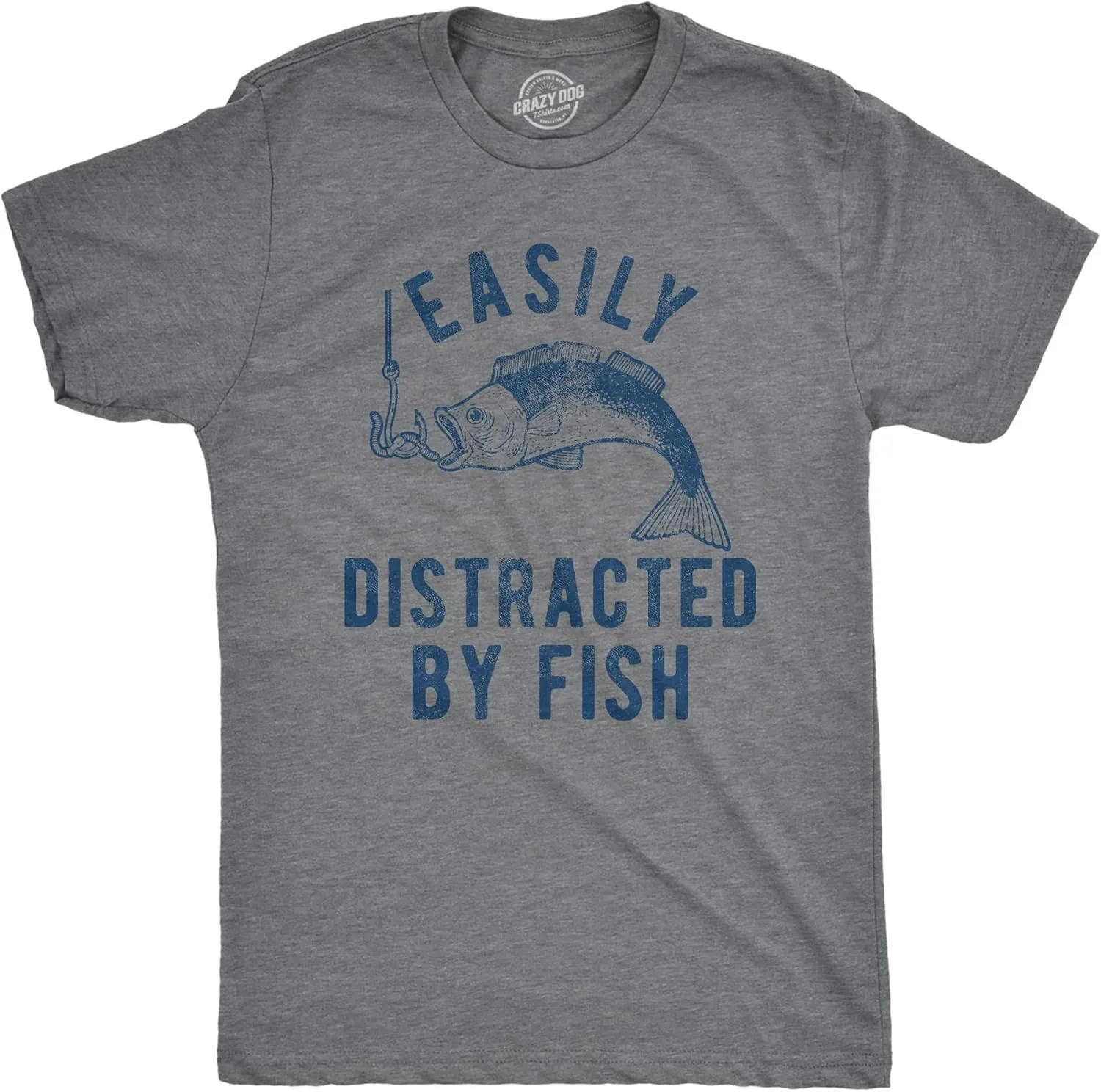 Mens Easily Distracted by Fish T Shirt Funny Fishermen Graphic Novelty Tee for Guys