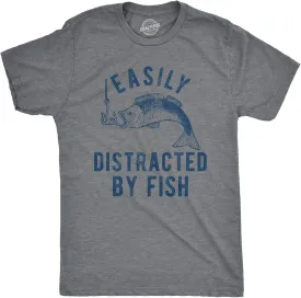 Mens Easily Distracted by Fish T Shirt Funny Fishermen Graphic Novelty Tee for Guys