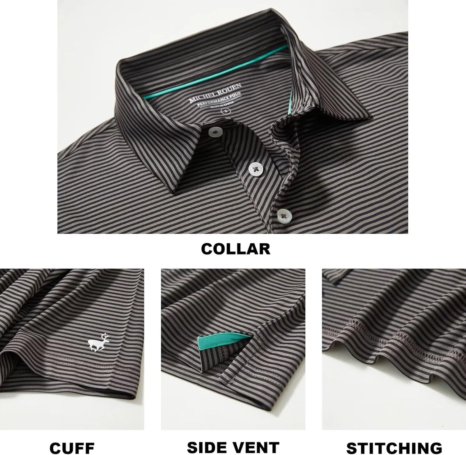 Mens Golf Shirt Moisture Wicking Dry Fit Performance Sport Short Sleeve Striped Golf Polo Shirts for Men