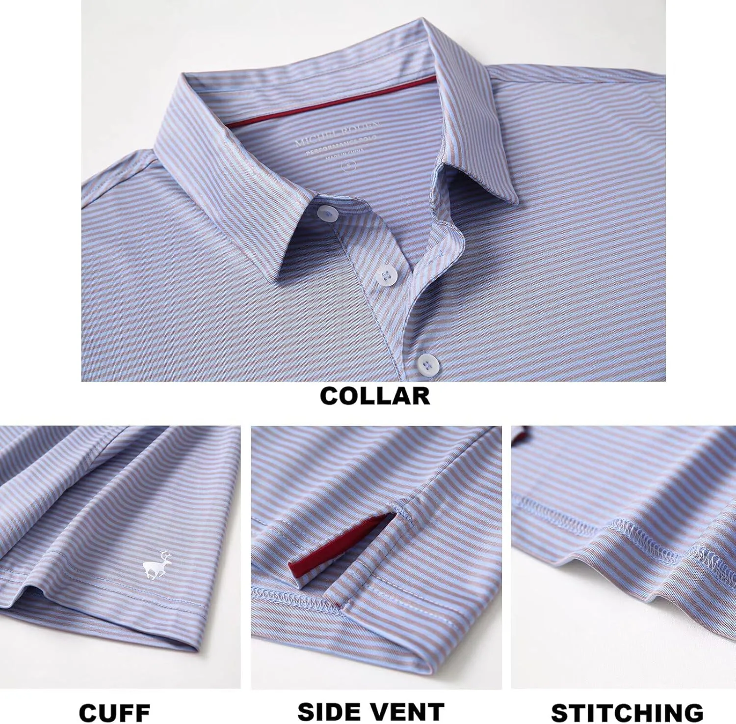 Mens Golf Shirt Moisture Wicking Dry Fit Performance Sport Short Sleeve Striped Golf Polo Shirts for Men