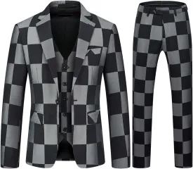 Mens Plaid Suit Slim Fit 3 Pieces Casual Checked Vintage Tuxedo Suit for Men for Wedding Business Party Blazer Pants & Vest